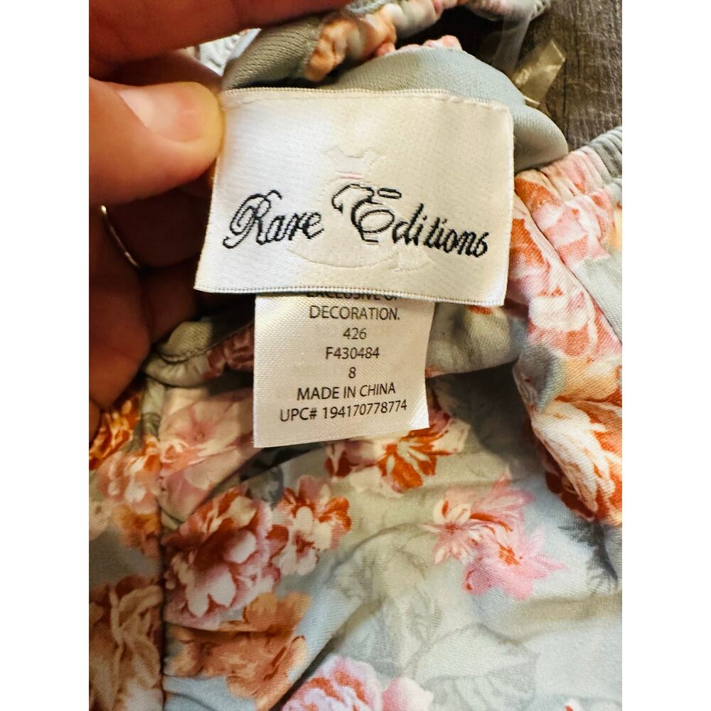 Rare Editions Light Green Floral Girls Puff Short Sleeve Tiered Dress Size 8 NWT - Picture 3 of 4